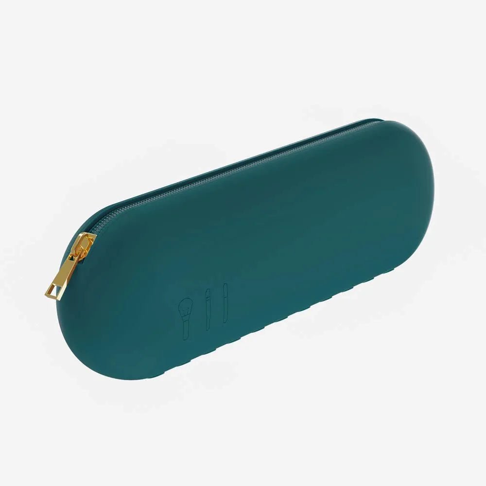 Silicone travel makeup brush holder for portable cosmetic organization green