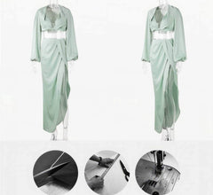 Silky Draped Long Sleeve Two Piece Set