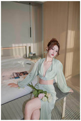 Silky Draped Long Sleeve Two Piece Set