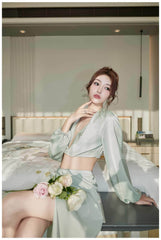 Silky Draped Long Sleeve Two Piece Set