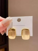 Silver Tone Rounded Square Domed Plate Stud Earrings Gold