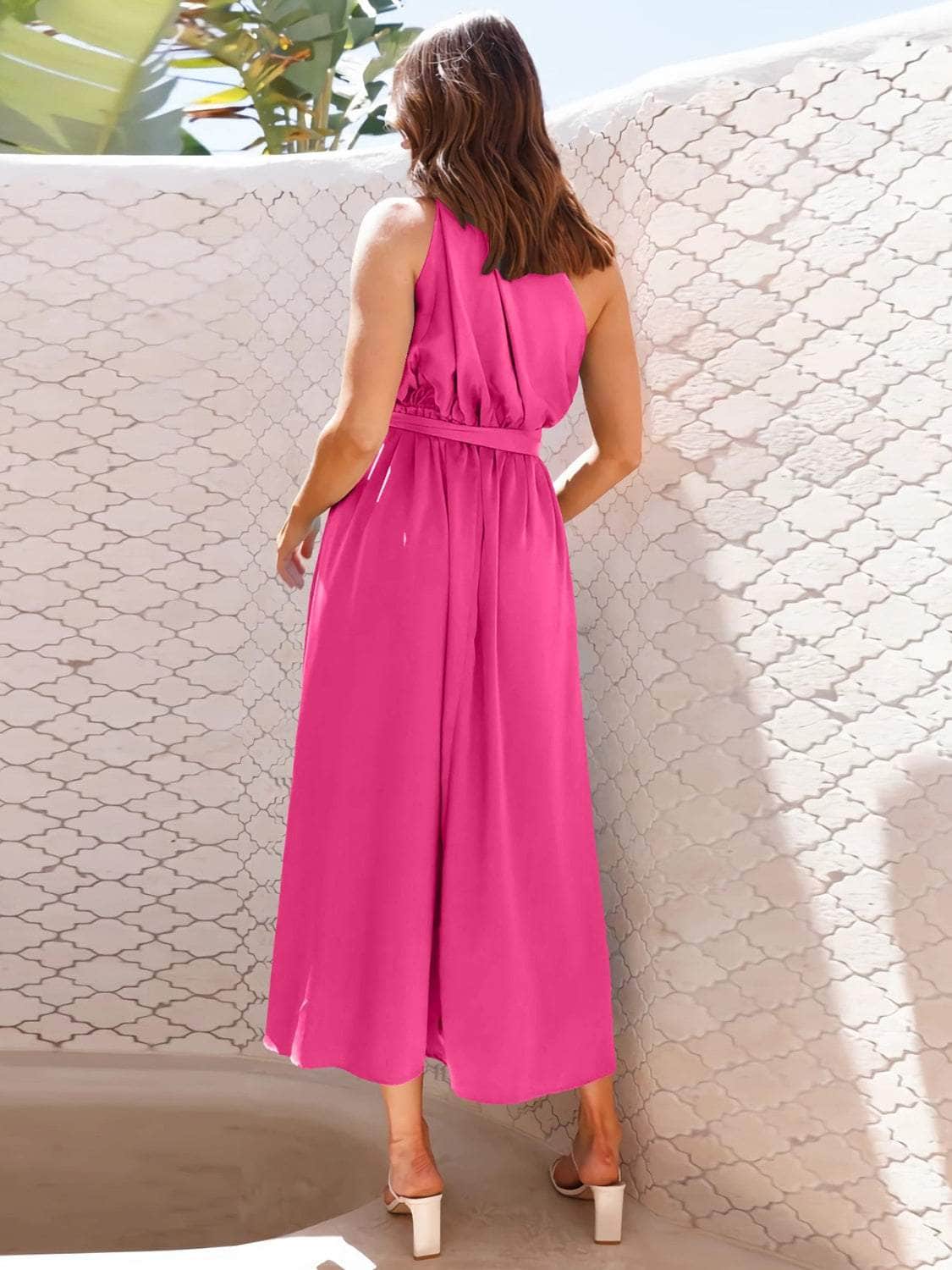 Single Shoulder Midi Dress Hot Pink / S