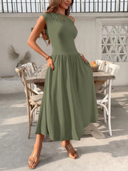 Single Shoulder Midi Dress with Pockets