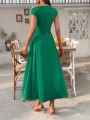 Single Shoulder Midi Dress with Pockets