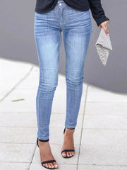 Skinny Fit Washed Jeans Light Blue / XS