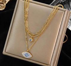 Sky Blue Eyes Zircon Crystal Pendant Necklace N099