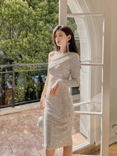 Slanted Shoulder Full Sequin Cocktail Dress S / Silver