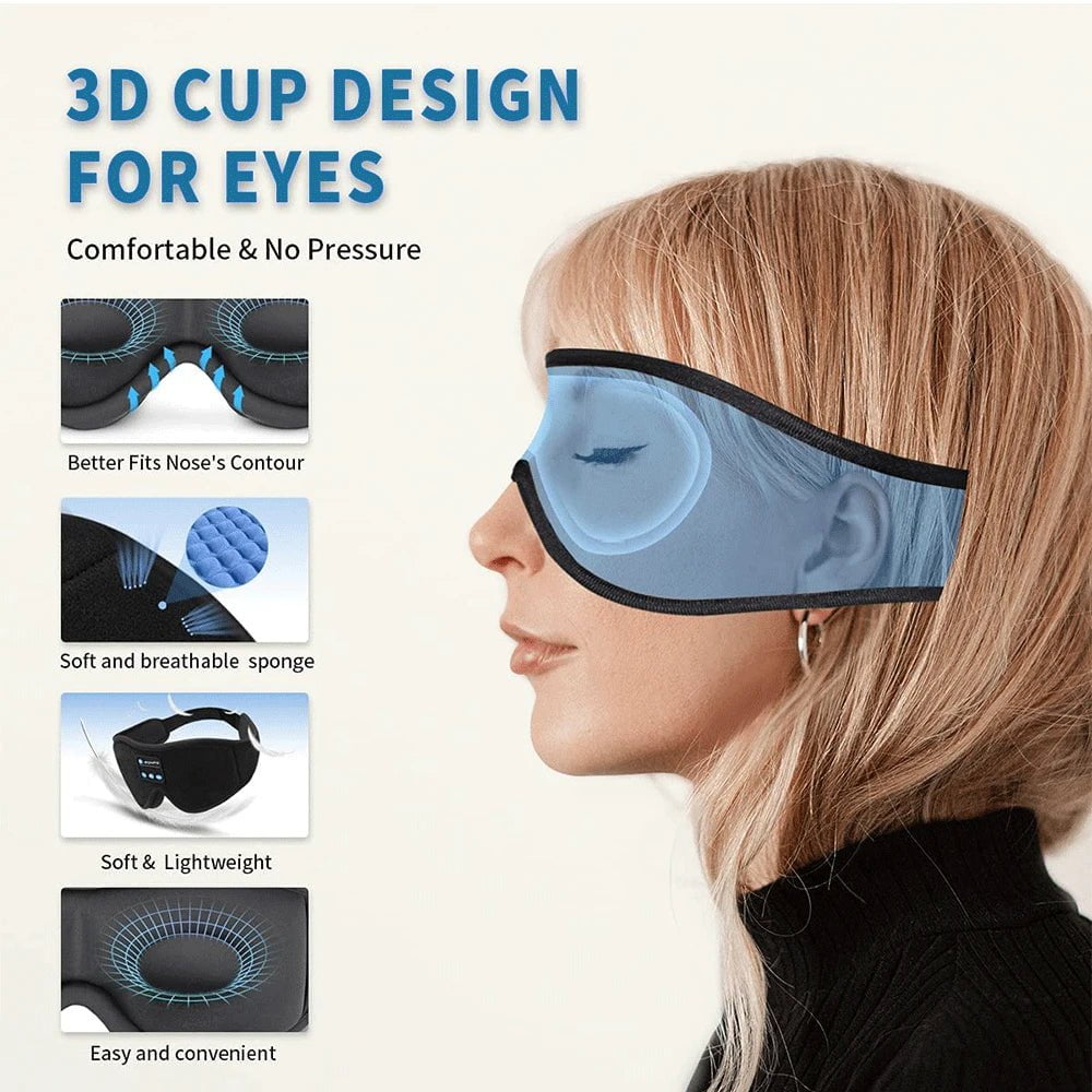 Sleep Headphones Bluetooth 3D Eye Mask - Music Play Sleeping Headphones with Built-in HD Speaker black