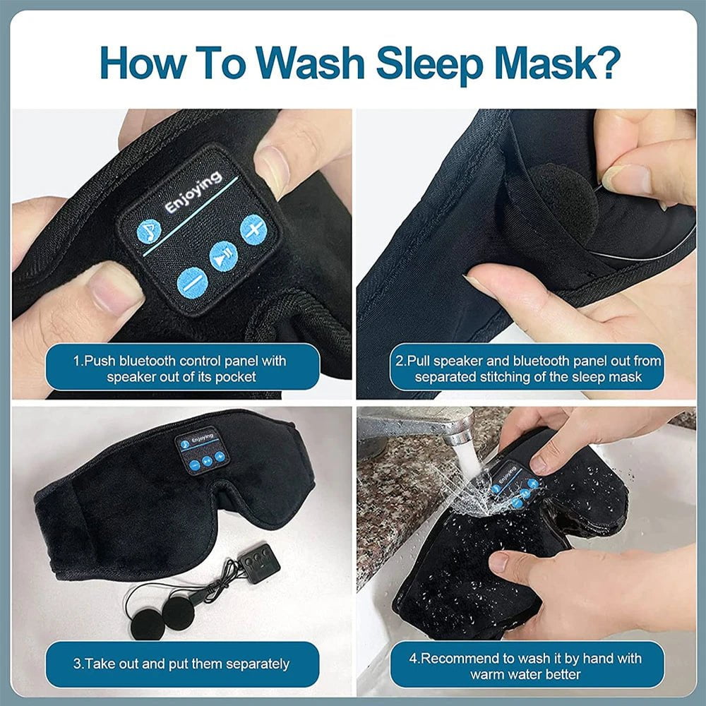Sleep Headphones Bluetooth 3D Eye Mask - Music Play Sleeping Headphones with Built-in HD Speaker black