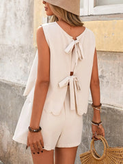 Sleeveless Bow-Tie Back Tank and Shorts Set Apricot / S