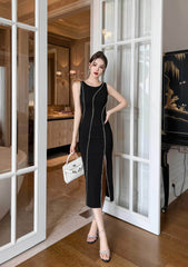 Sleeveless Contrast Stitch Midi Dress