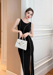 Sleeveless Contrast Stitch Midi Dress