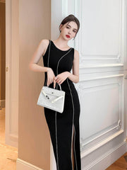 Sleeveless Contrast Stitch Midi Dress