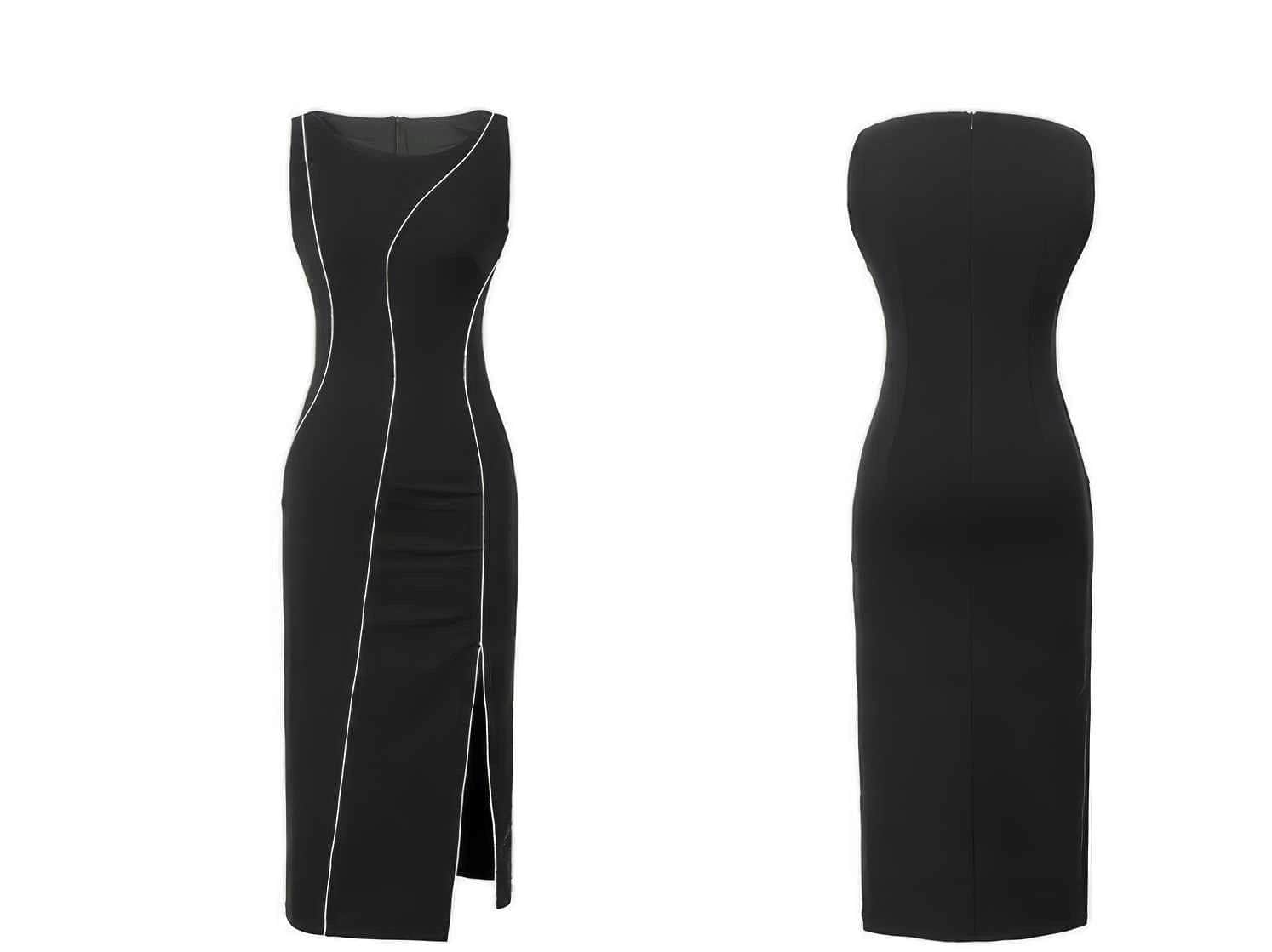 Sleeveless Contrast Stitch Midi Dress