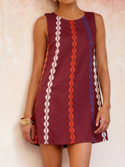 Sleeveless Geometric Print Mini Dress Deep Red / S