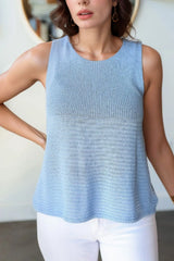 Sleeveless Knit Tank Top with Textured Pattern Light Blue / S