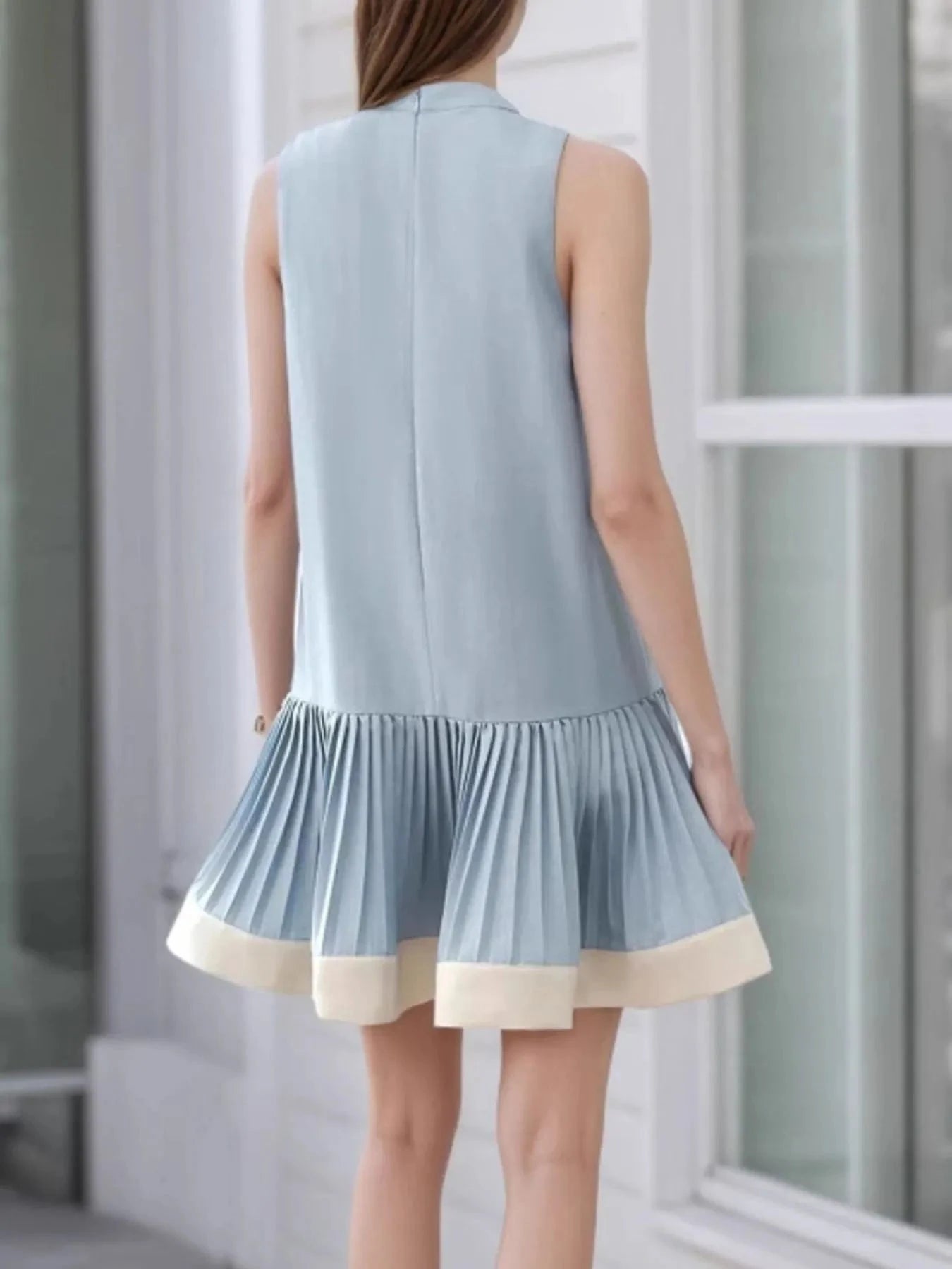 Sleeveless Pleated Hem Dress
