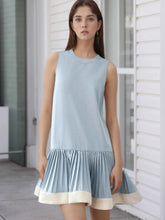 Sleeveless Pleated Hem Dress Light Blue / S