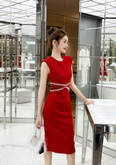 Sleeveless Rhinestone Cut Out Bodycon Dress