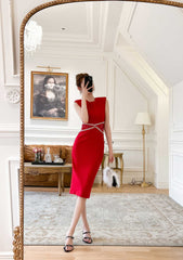 Sleeveless Rhinestone Cut Out Bodycon Dress