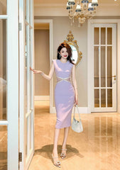 Sleeveless Rhinestone Cut Out Bodycon Dress