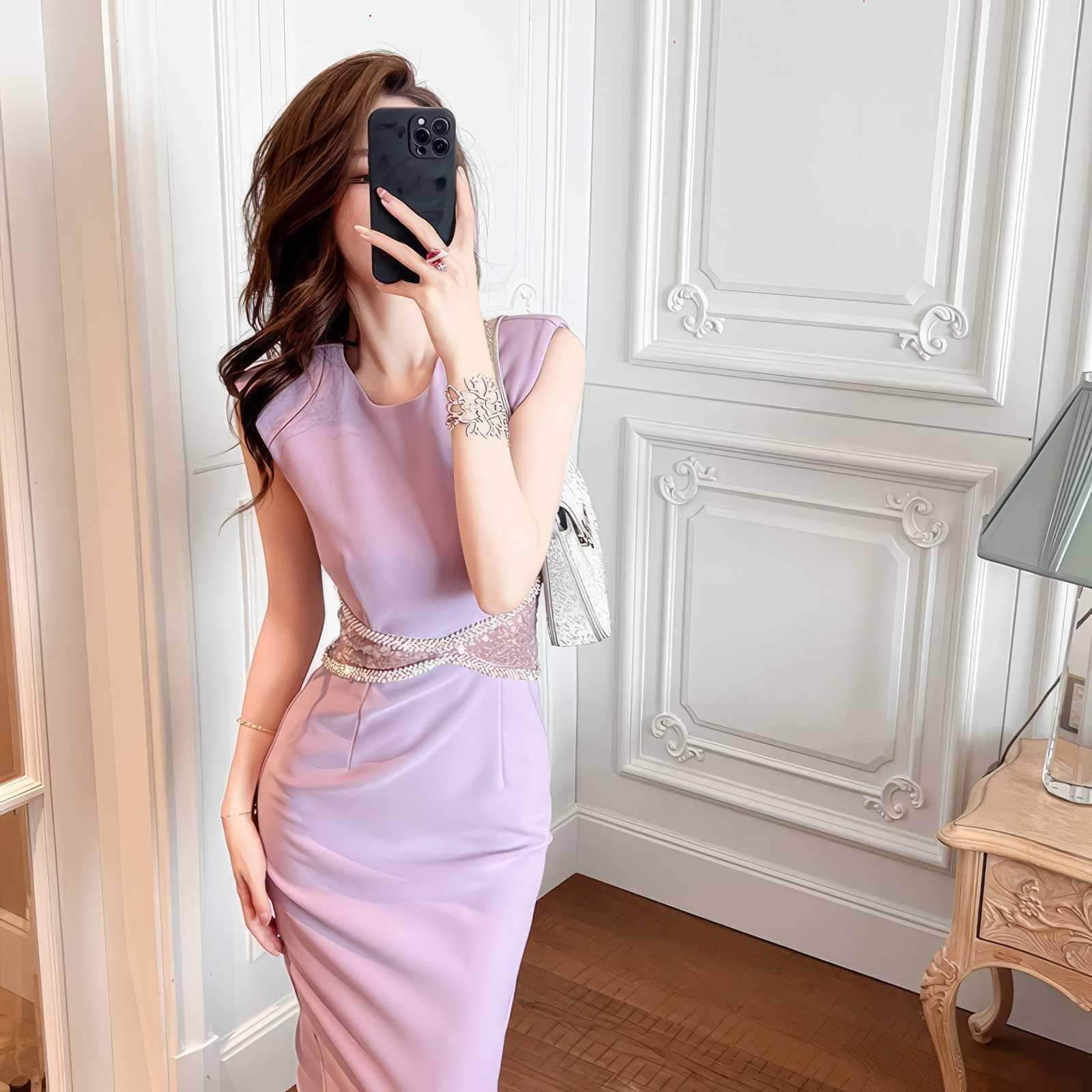 Sleeveless Rhinestone Cut Out Bodycon Dress