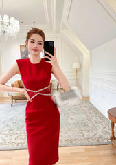 Sleeveless Rhinestone Cut Out Bodycon Dress