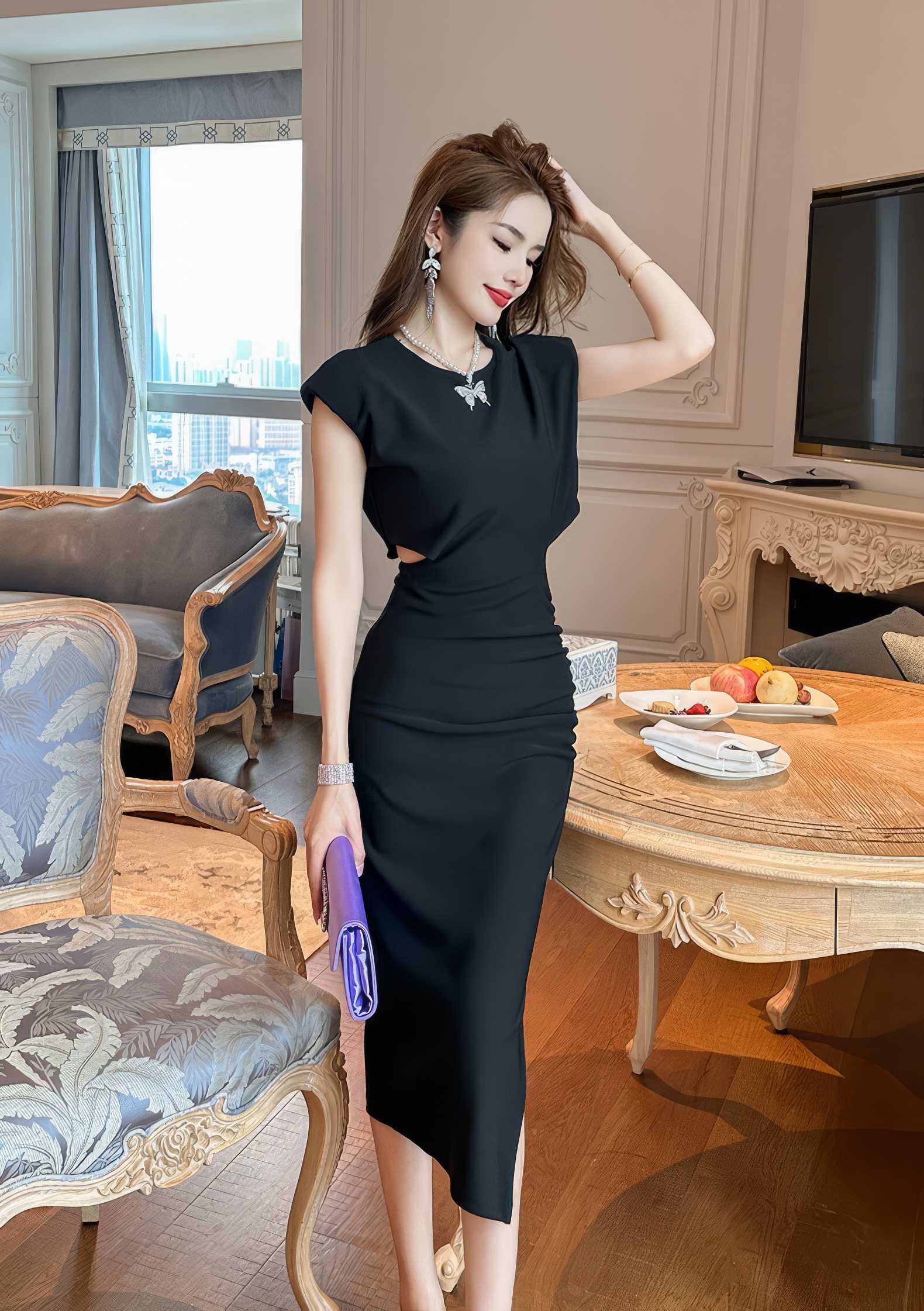 Sleeveless Round Neck Cut-Out Midi Dress