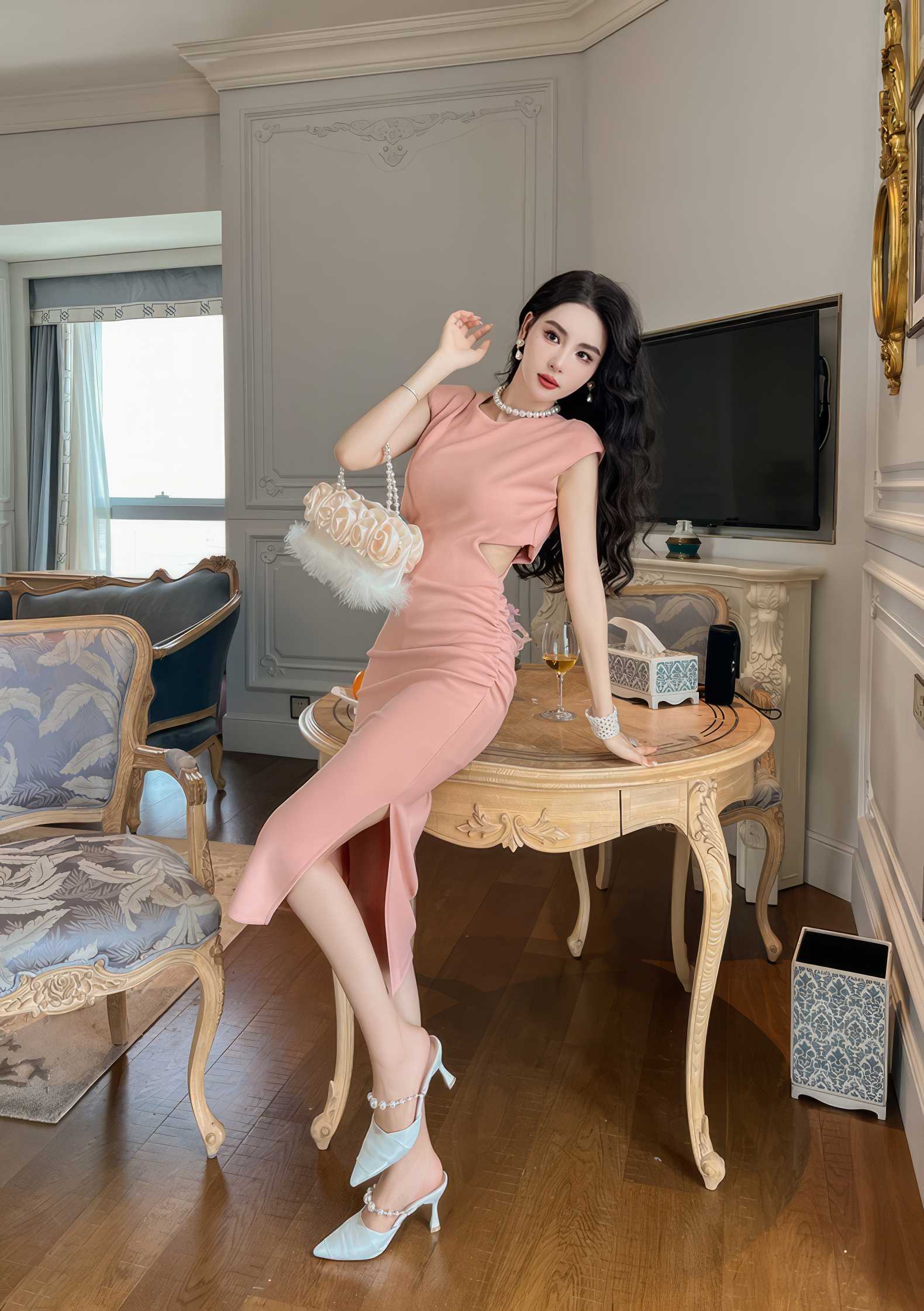 Sleeveless Round Neck Cut-Out Midi Dress