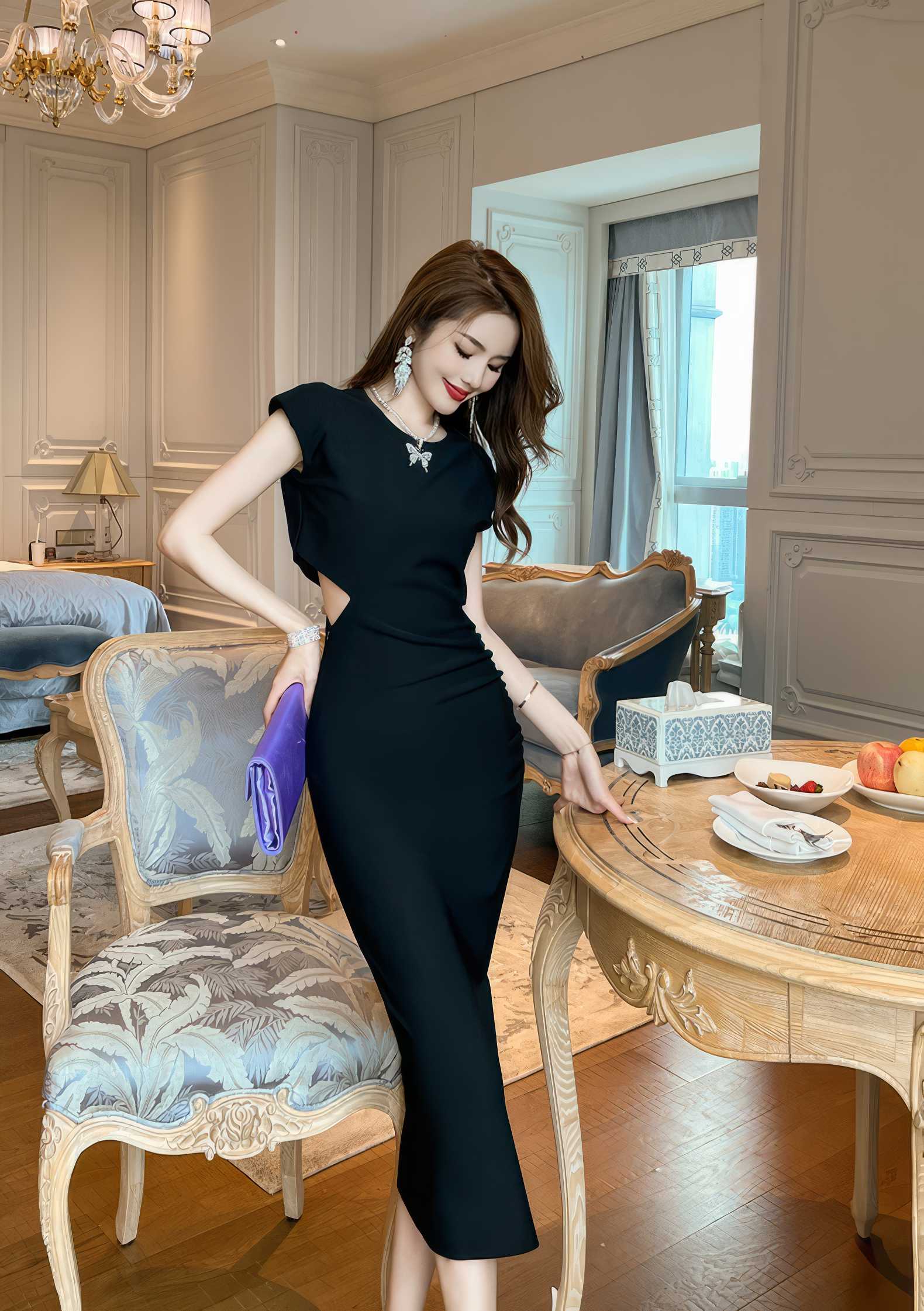 Sleeveless Round Neck Cut-Out Midi Dress