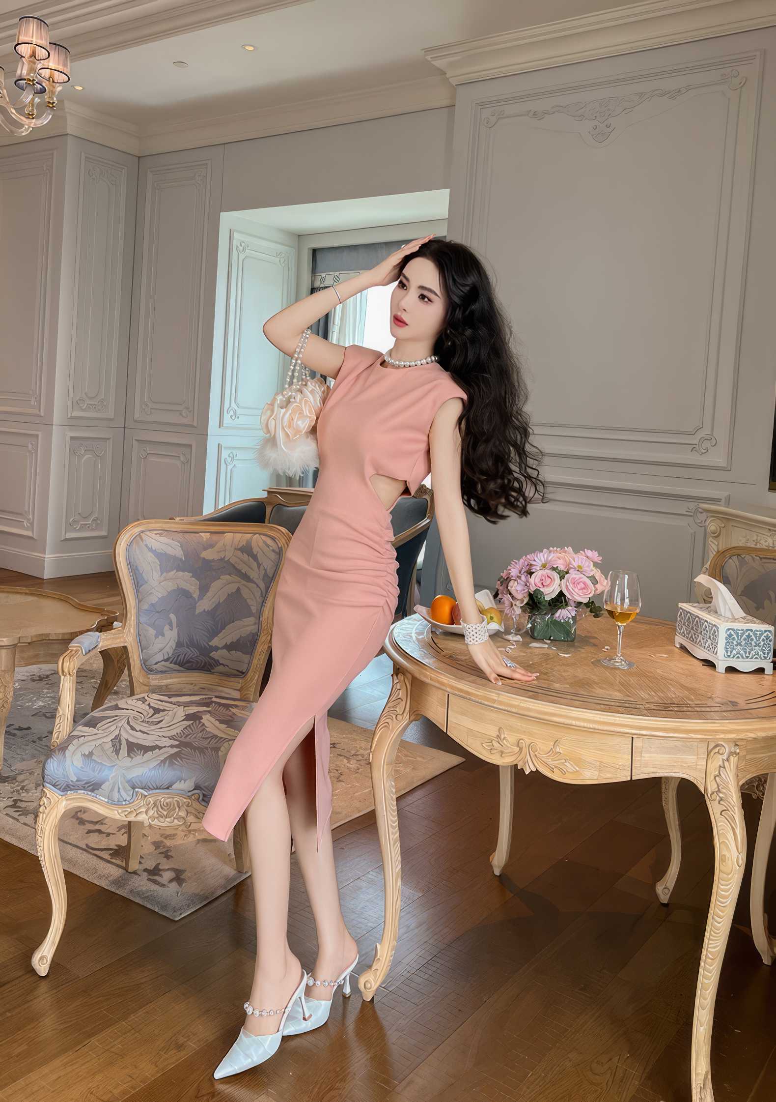 Sleeveless Round Neck Cut-Out Midi Dress