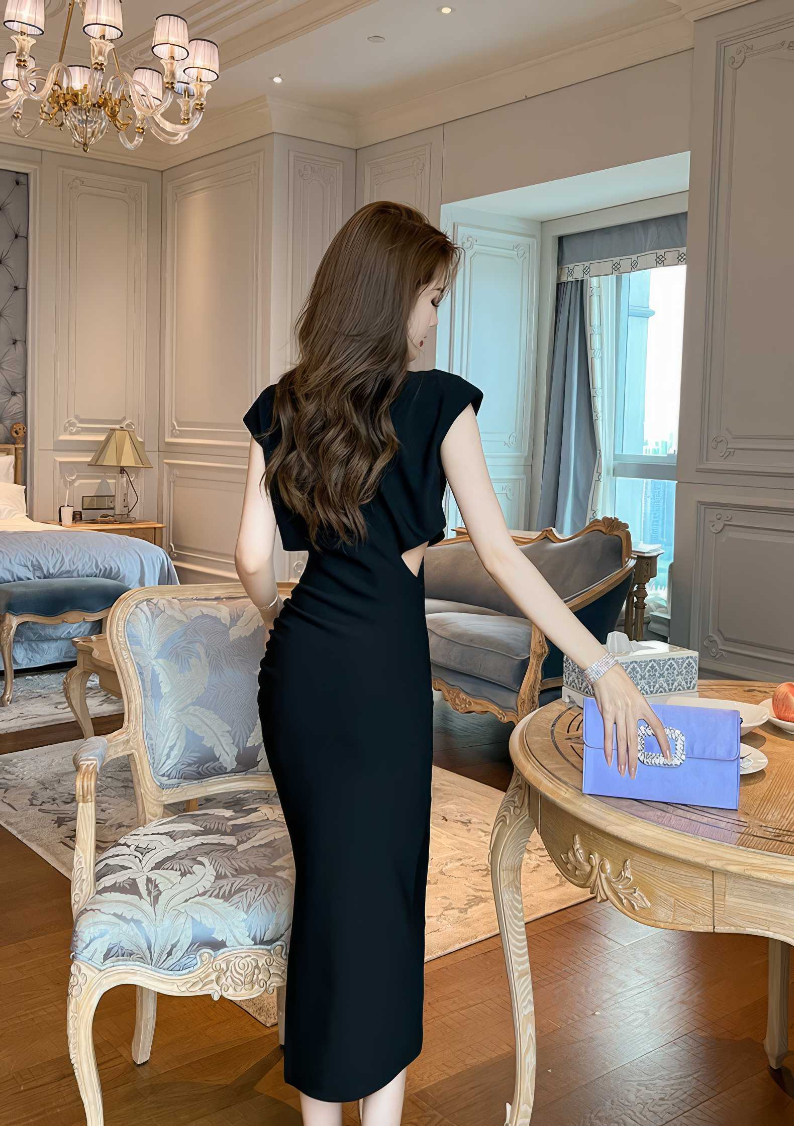 Sleeveless Round Neck Cut-Out Midi Dress