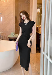 Sleeveless Round Neck Cut-Out Midi Dress S / Black