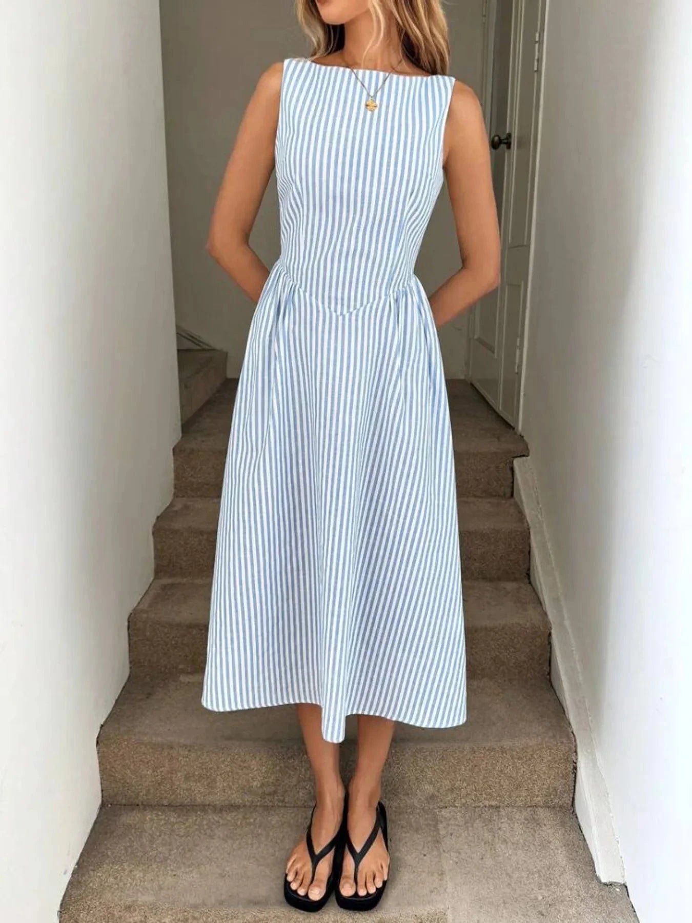 Sleeveless Striped Midi Dress