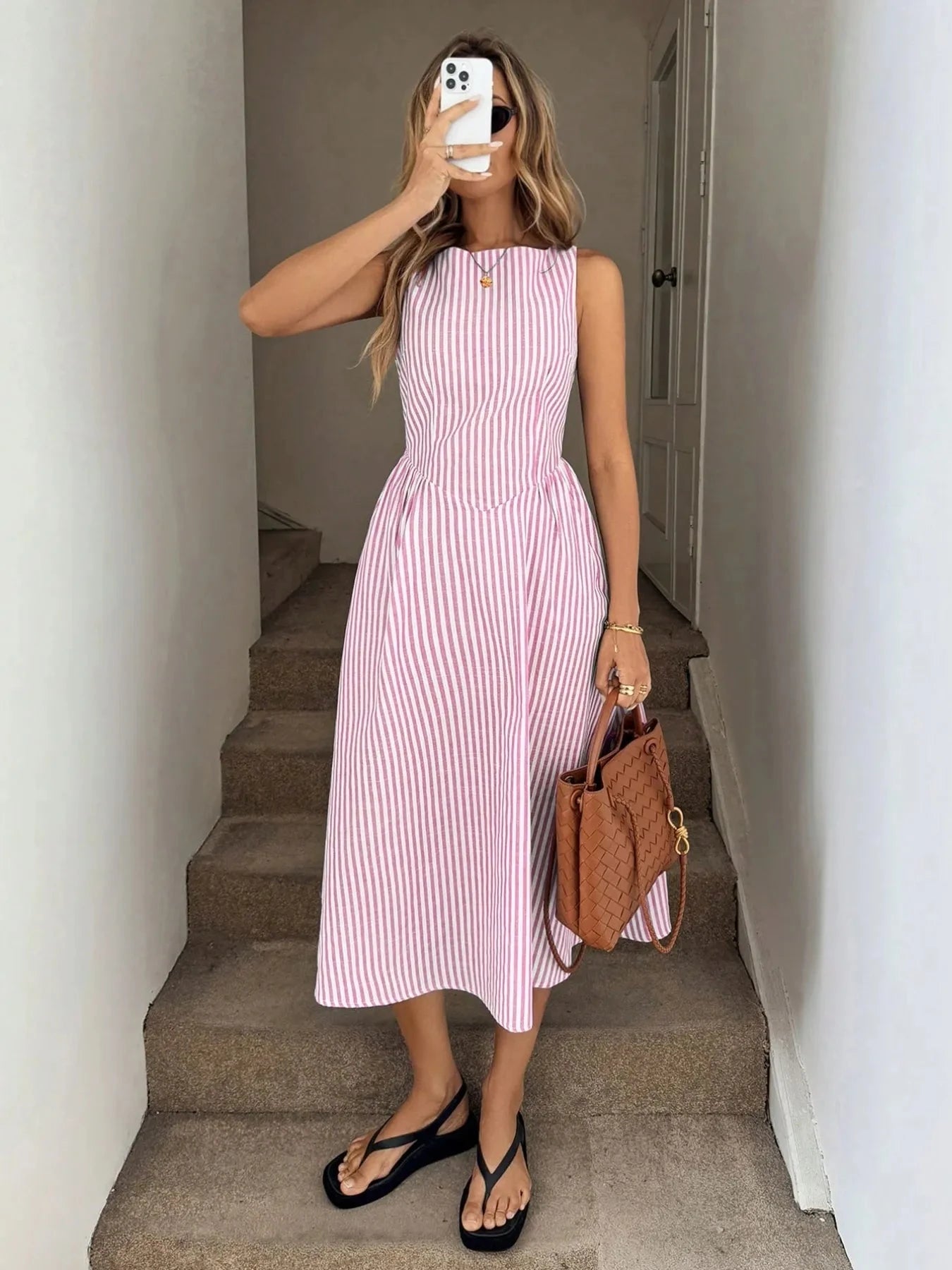Sleeveless Striped Midi Dress
