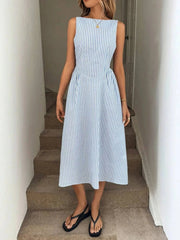 Sleeveless Striped Midi Dress Light Blue / S
