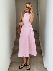 Sleeveless Striped Midi Dress Pink / S