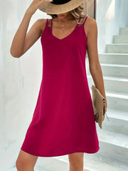 Sleeveless V-Neck Summer Tank Dress Deep Rose / S