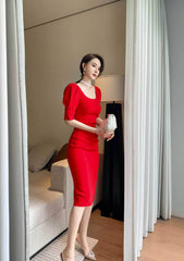 Slimfit Puff Sleeves Cocktail Midi Dress