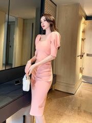 Slimfit Puff Sleeves Cocktail Midi Dress
