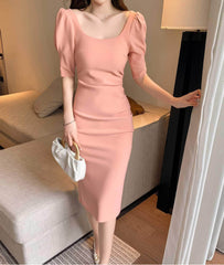Slimfit Puff Sleeves Cocktail Midi Dress