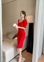 Slimfit Puff Sleeves Cocktail Midi Dress