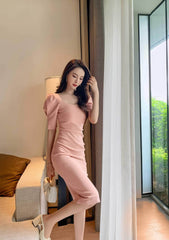 Slimfit Puff Sleeves Cocktail Midi Dress