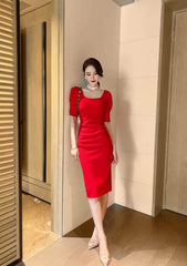 Slimfit Puff Sleeves Cocktail Midi Dress