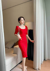 Slimfit Puff Sleeves Cocktail Midi Dress