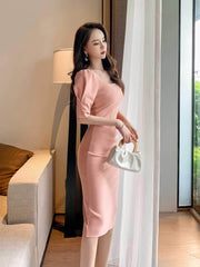 Slimfit Puff Sleeves Cocktail Midi Dress