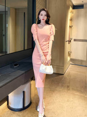 Slimfit Puff Sleeves Cocktail Midi Dress