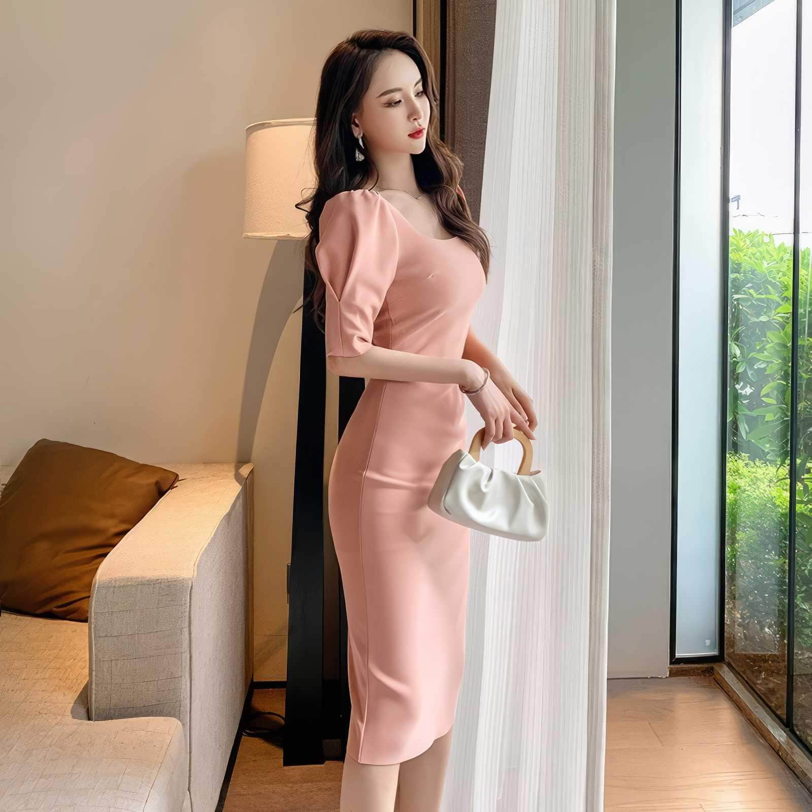 Slimfit Puff Sleeves Cocktail Midi Dress
