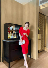 Slimfit Puff Sleeves Cocktail Midi Dress