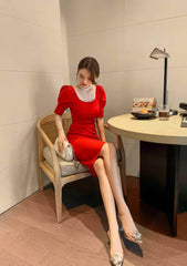 Slimfit Puff Sleeves Cocktail Midi Dress